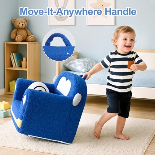 Toddler Chair for Ages 1–6, Soft Sherpa Kids Sofa with Book Pocket & Carry