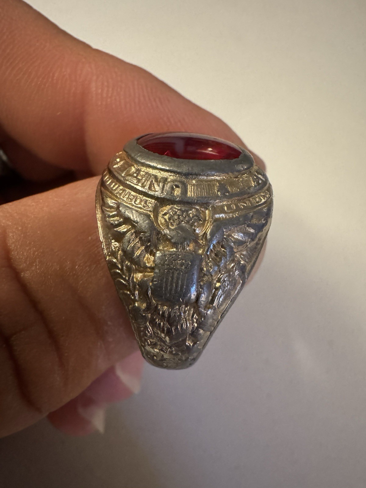 United States Army Collectible Militaria Ring with Red Stone Size 11