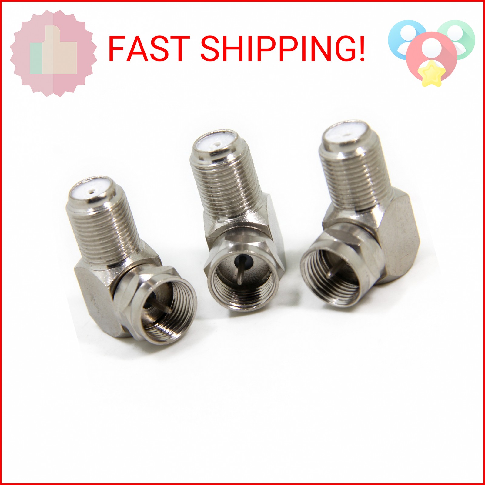 90 Degree Coaxial Connector, 3-Pack F Type Male to Female RG6 Coaxial Cable Righ