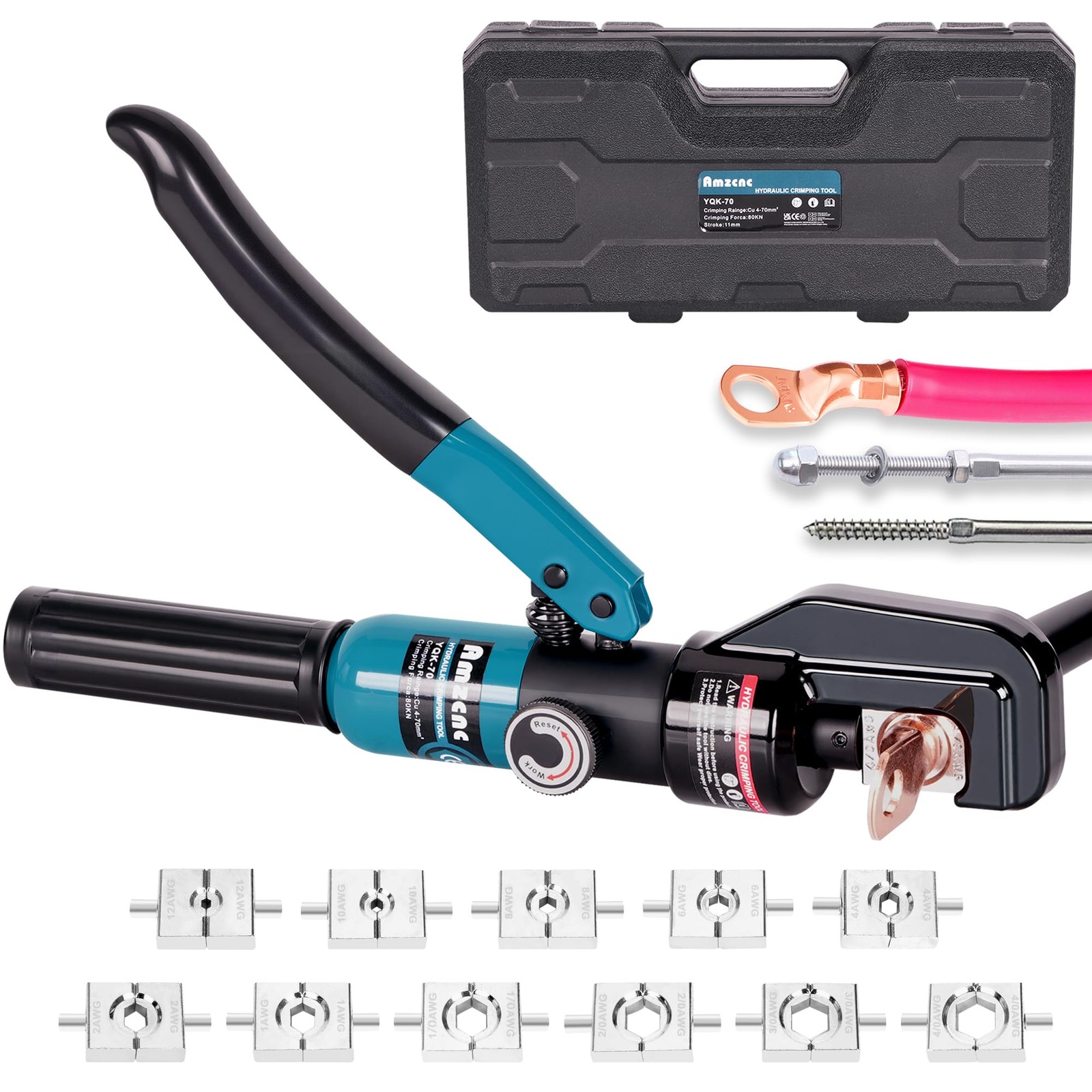 Hydraulic Crimping Tool HeavyDuty 10Ton 11 US Hex Dies 12AWG4/0AWG for Electr