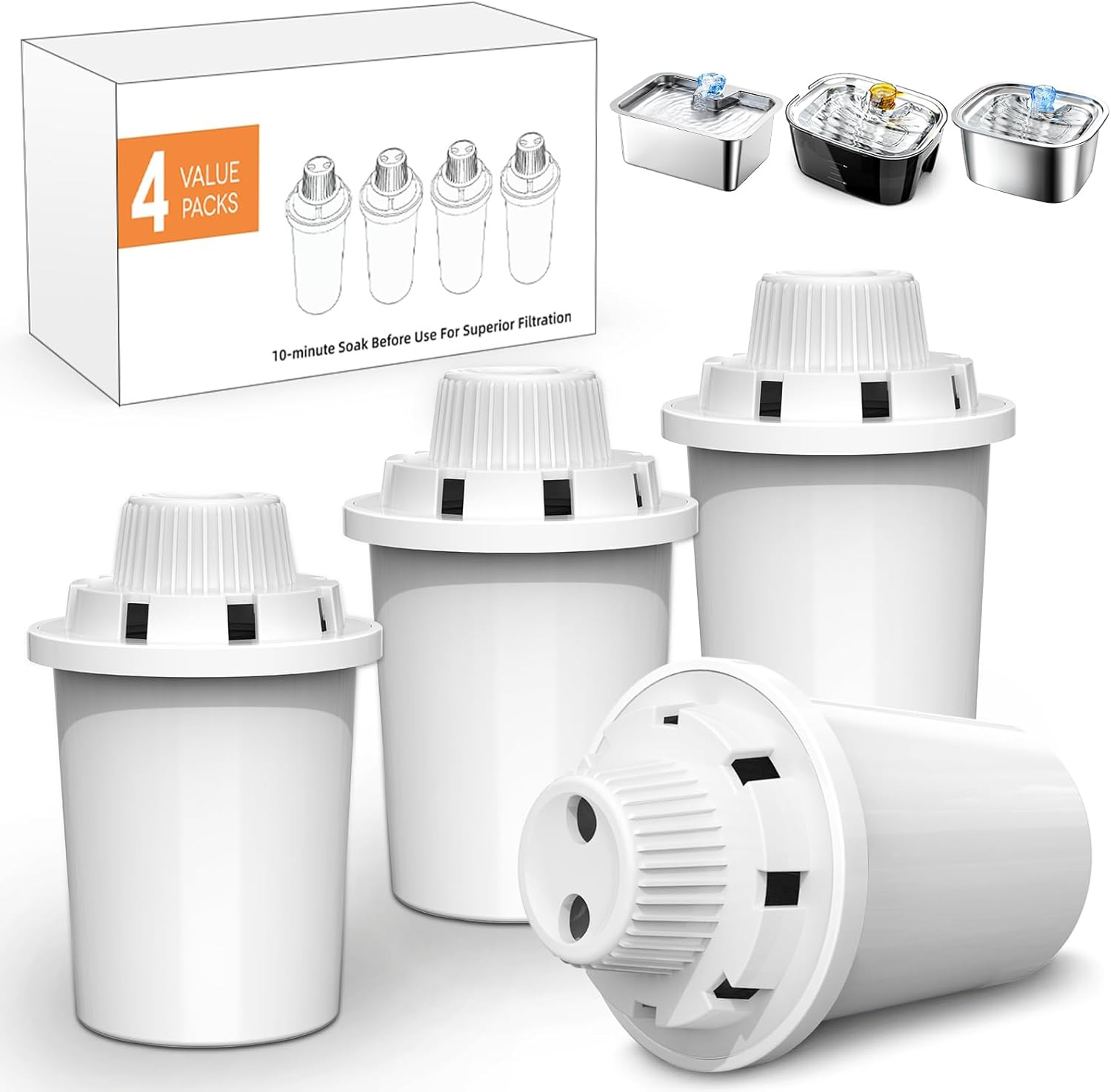 Large Dog Water Fountain Filters Replacement 4 Packs for PETNF 3 Gallons