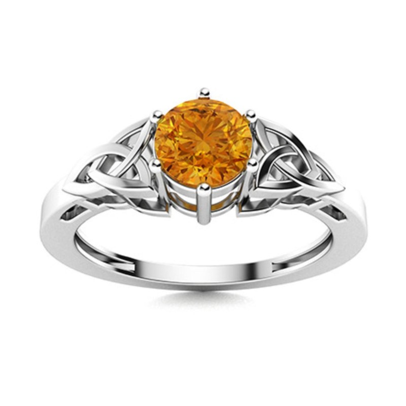 5MM Round Shape Citrine Solitaire Celtic Shank Women Ring 925 Sterling Silver