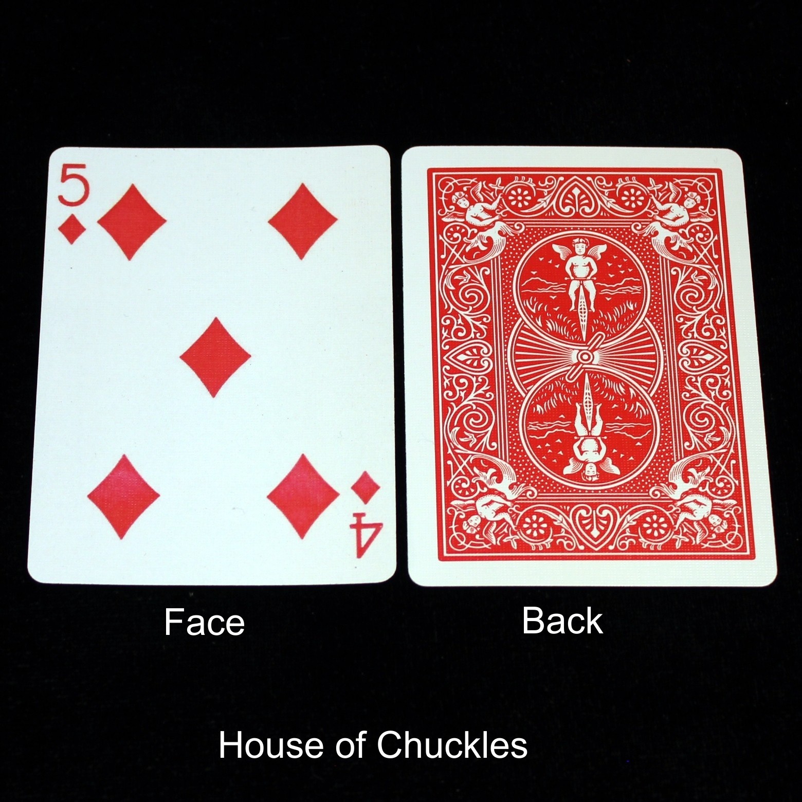 5 of Diamonds / 4 of Diamonds - Mis-Indexed, Bicycle Printed Gaff Card, Red