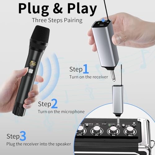 Wireless Microphone, Handheld UHF Dual Metal Cordless Dynamic Mic Dual Mic Grey