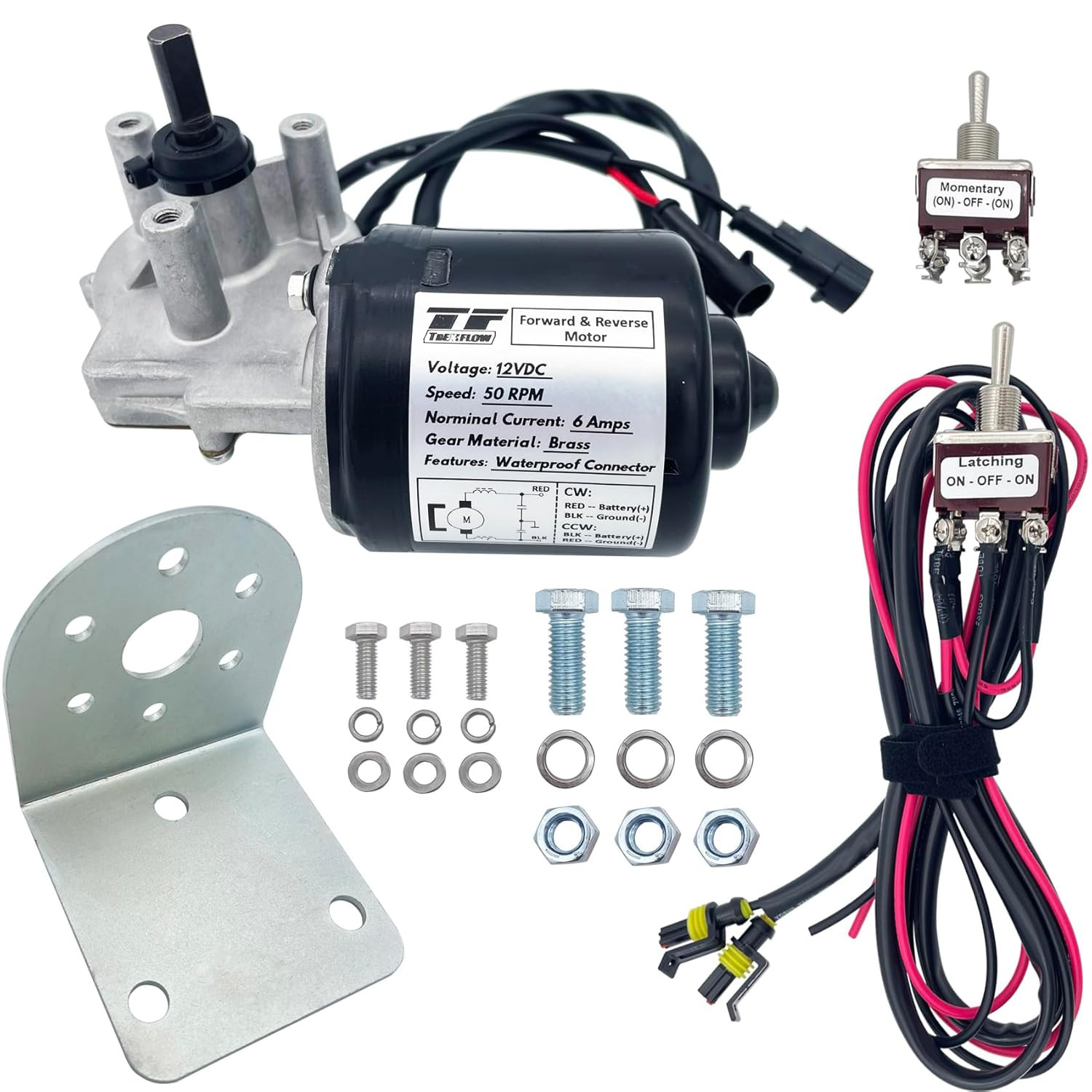 50 RPM 12V DC Reversible Gear Motor 3/8" D Shaft w/ Toggle Switch Forward Revers