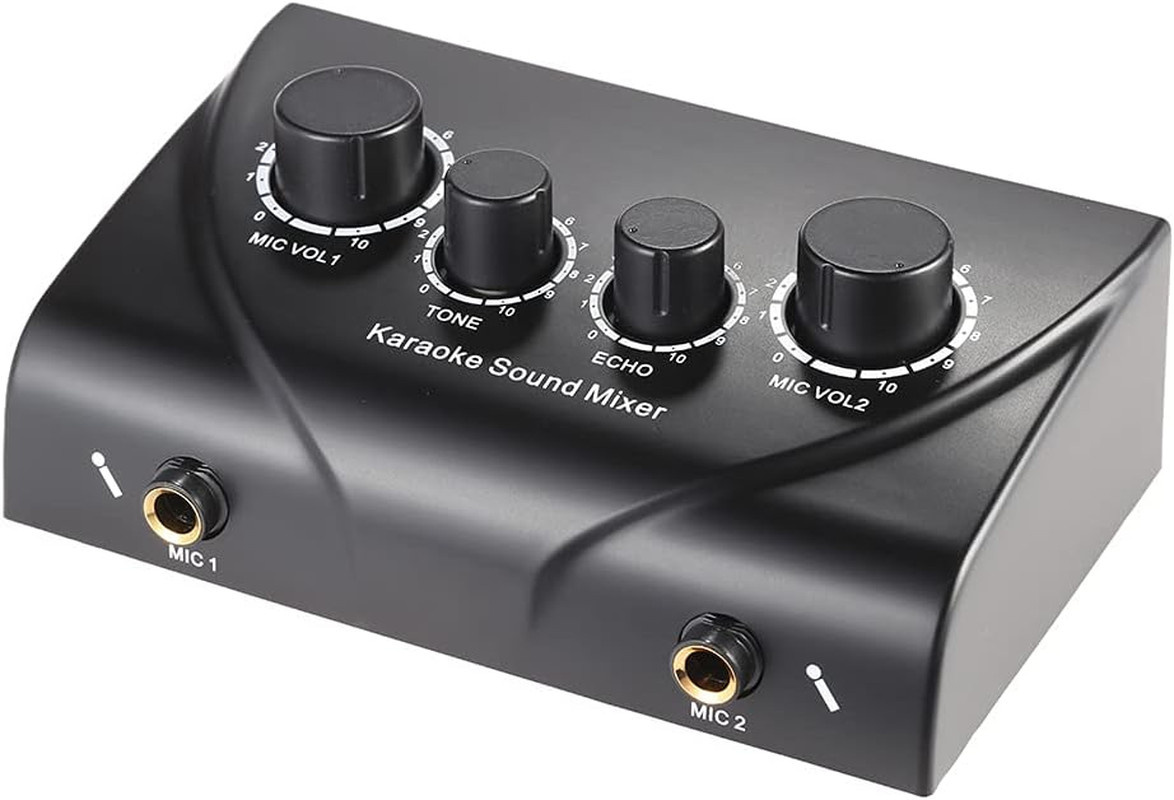 2 Channel Karaoke Audio Mixer with Dual Mic Inputs Echo Control | Mix vocals and