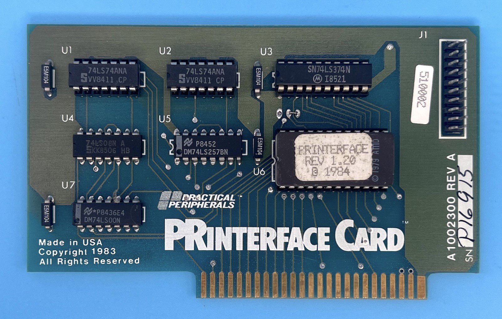 Practical Peripherals PRinterface Card Apple II 1002300 Rev A Parallel
