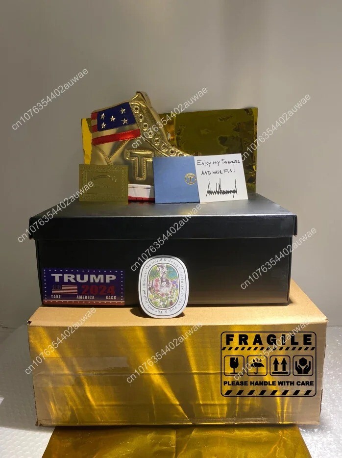 Donald T Gold Shoes Maga 2024 Never Surrender High Tops Sneakers Multiple Sizes