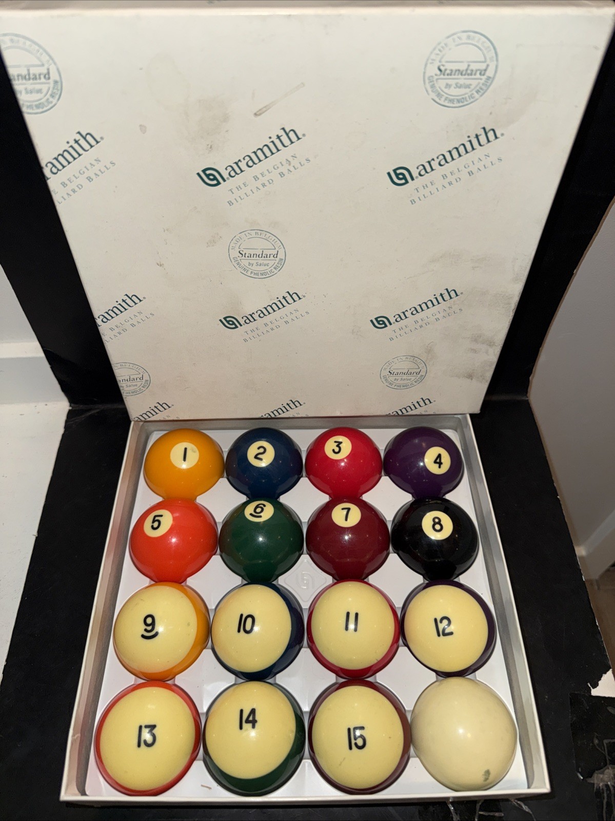 Vintage Aramith Standard Saluc Belgian Complete Billiard Pool Ball Set 2 1/4”