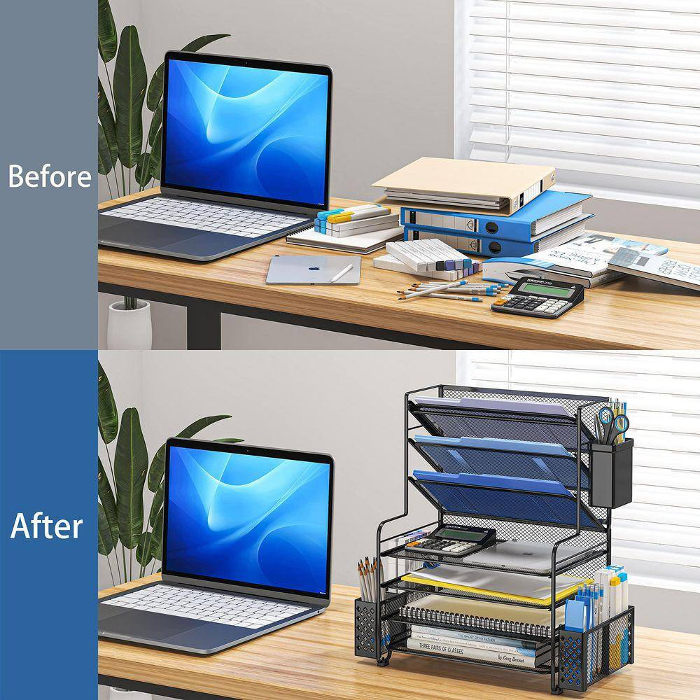 Black 16.75 In. X 8.75 In. X 16.75 In. 7 Tier Metal Desk File Organizer with Pen