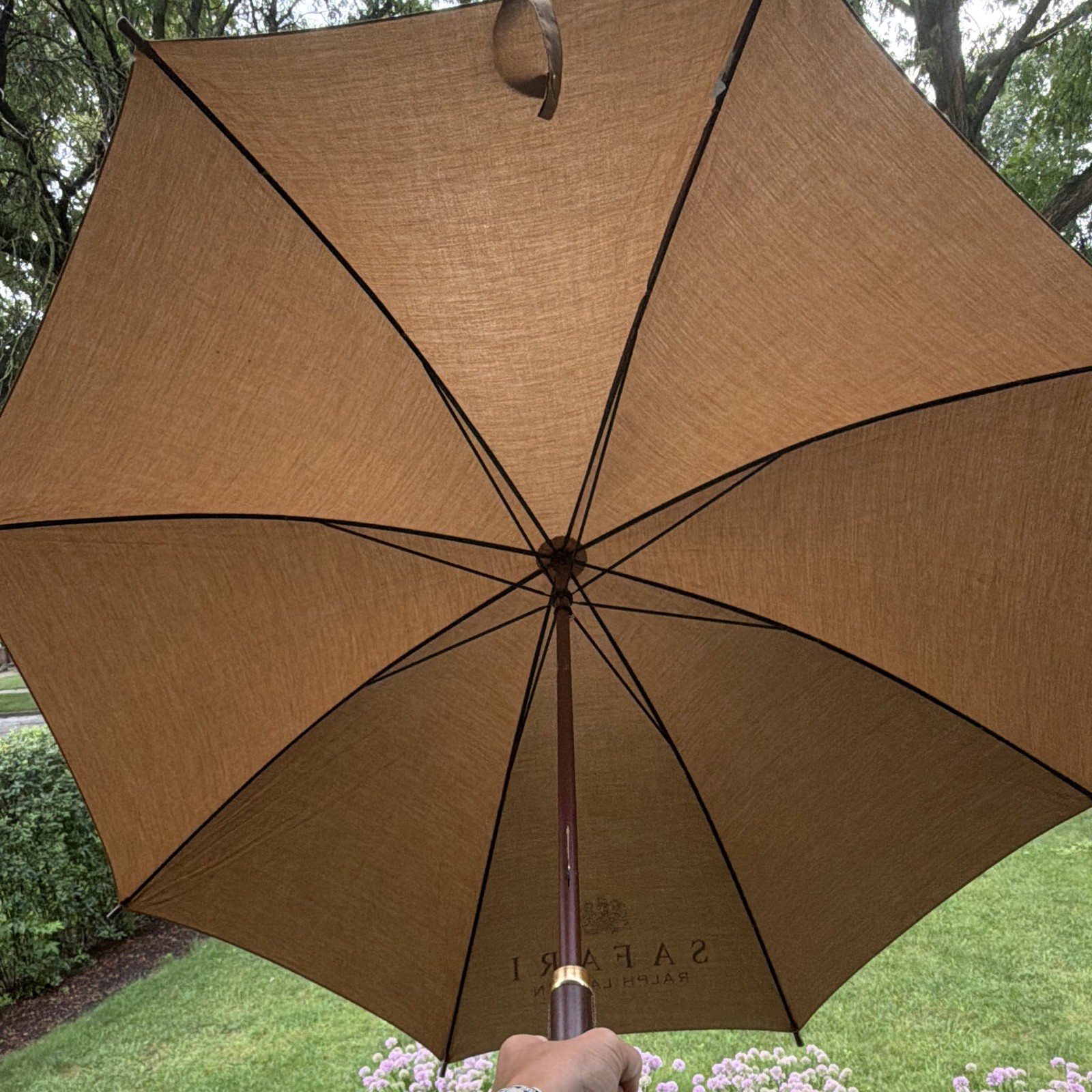 Ralph Lauren Safari Tan Solid Classic Men’s Umbrella Hook Handle Logo