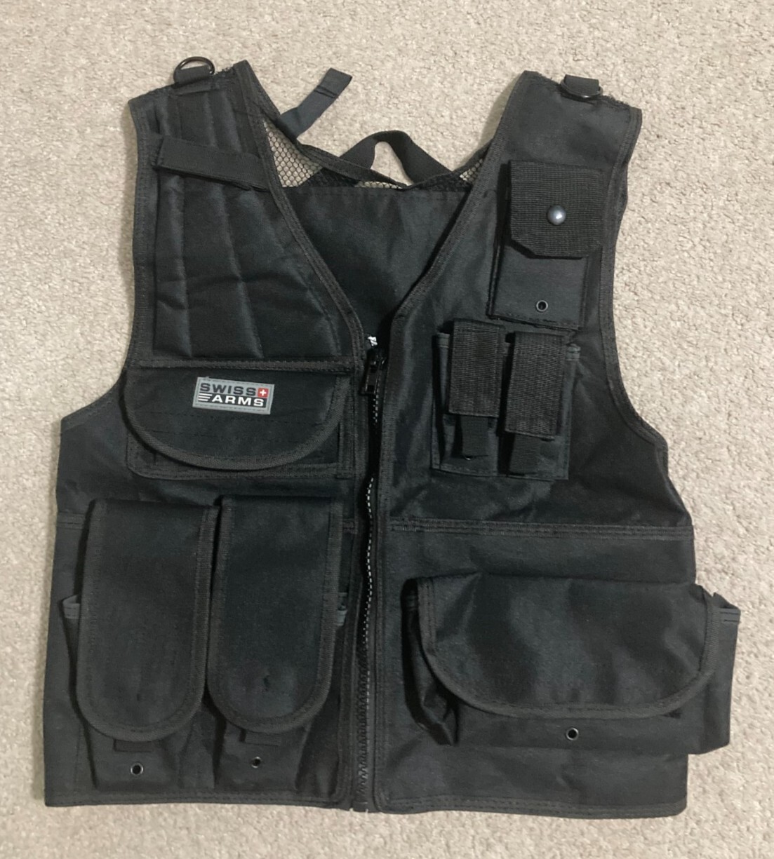 Swiss Arms Tactical Vest Black Full Zip Mesh Back