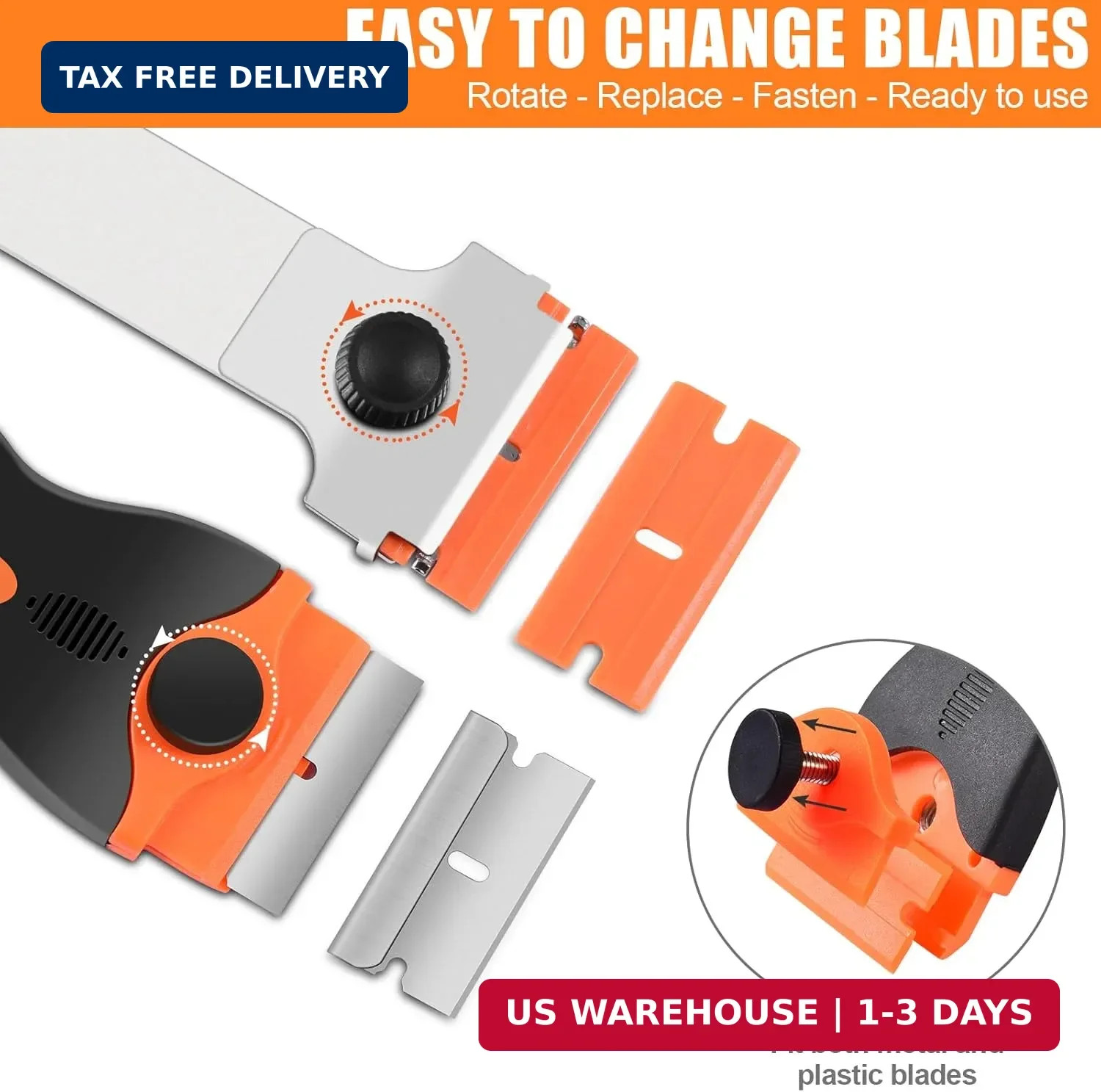 4 Pack Razor Blade Scraper, Premium Cleaning Scraper Tool with 50 PCS Metal FAST