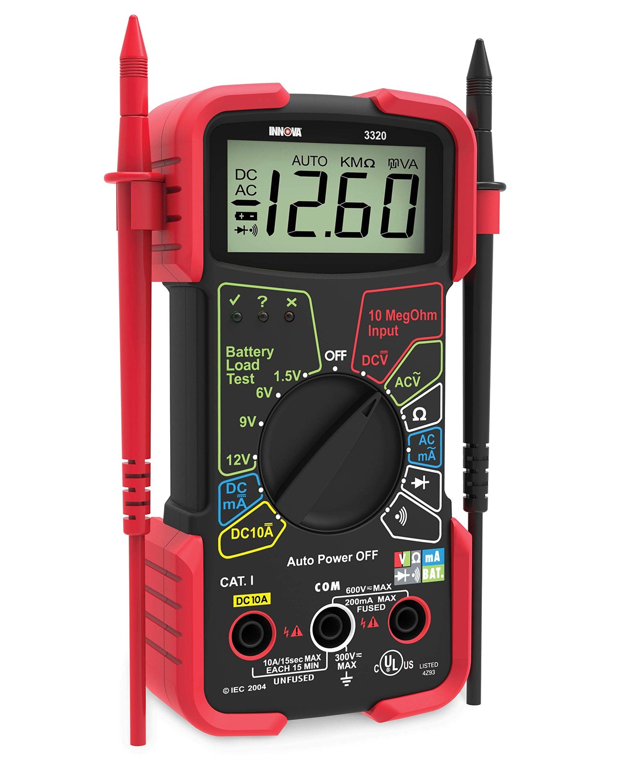 Innova 3320 Auto-Ranging Digital Multimeter Red & Black