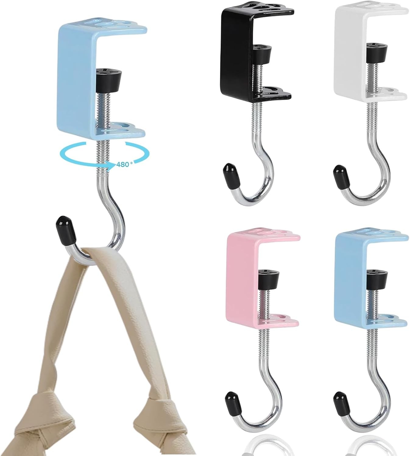4 Pack Adjustable Purse Hooks for Table & Desk - 50lb Capacity Heavy-Duty Alloy
