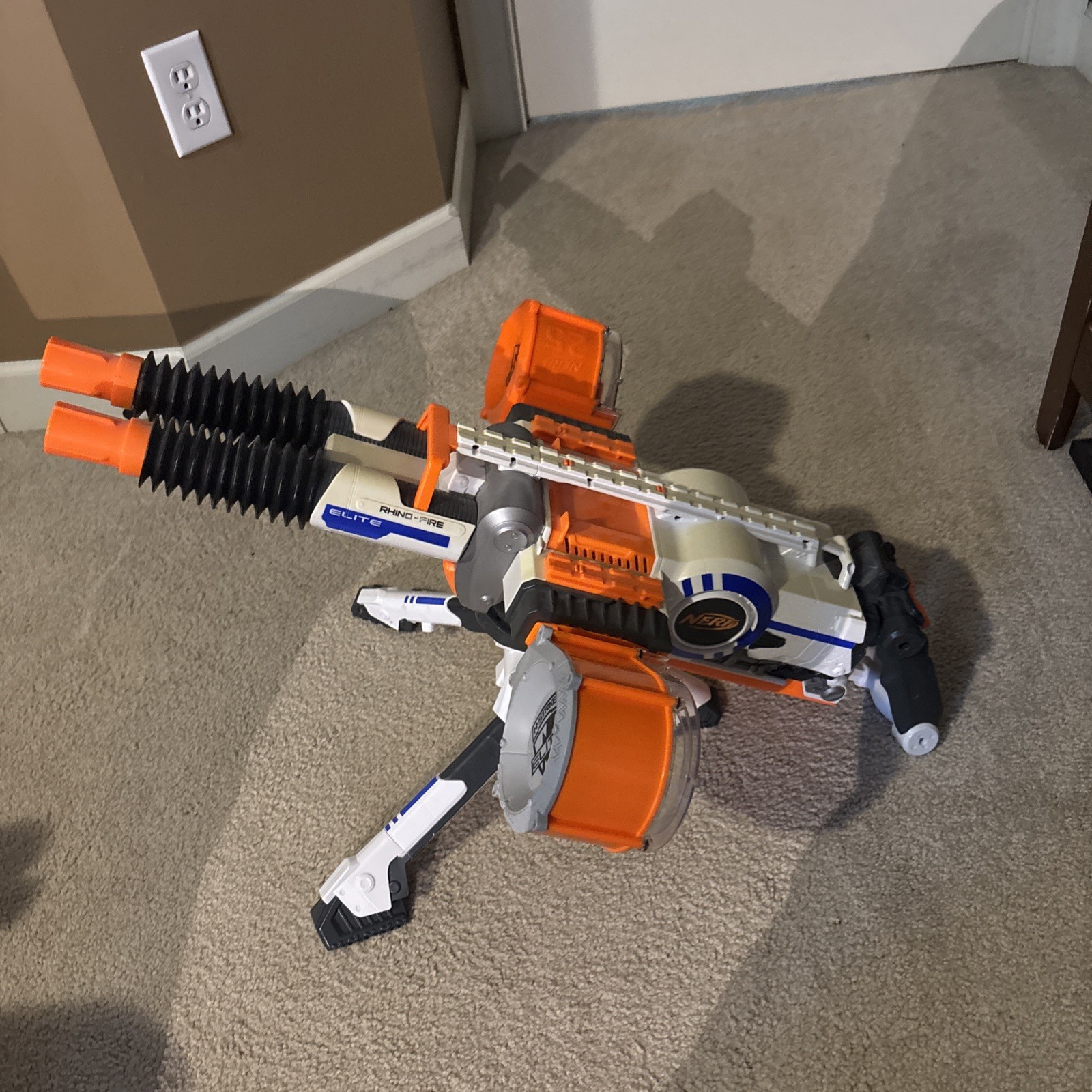 NERF N STRIKE Elite Rhino Fire Blaster Gun - 2 Drums,Tripod,Tested & Works