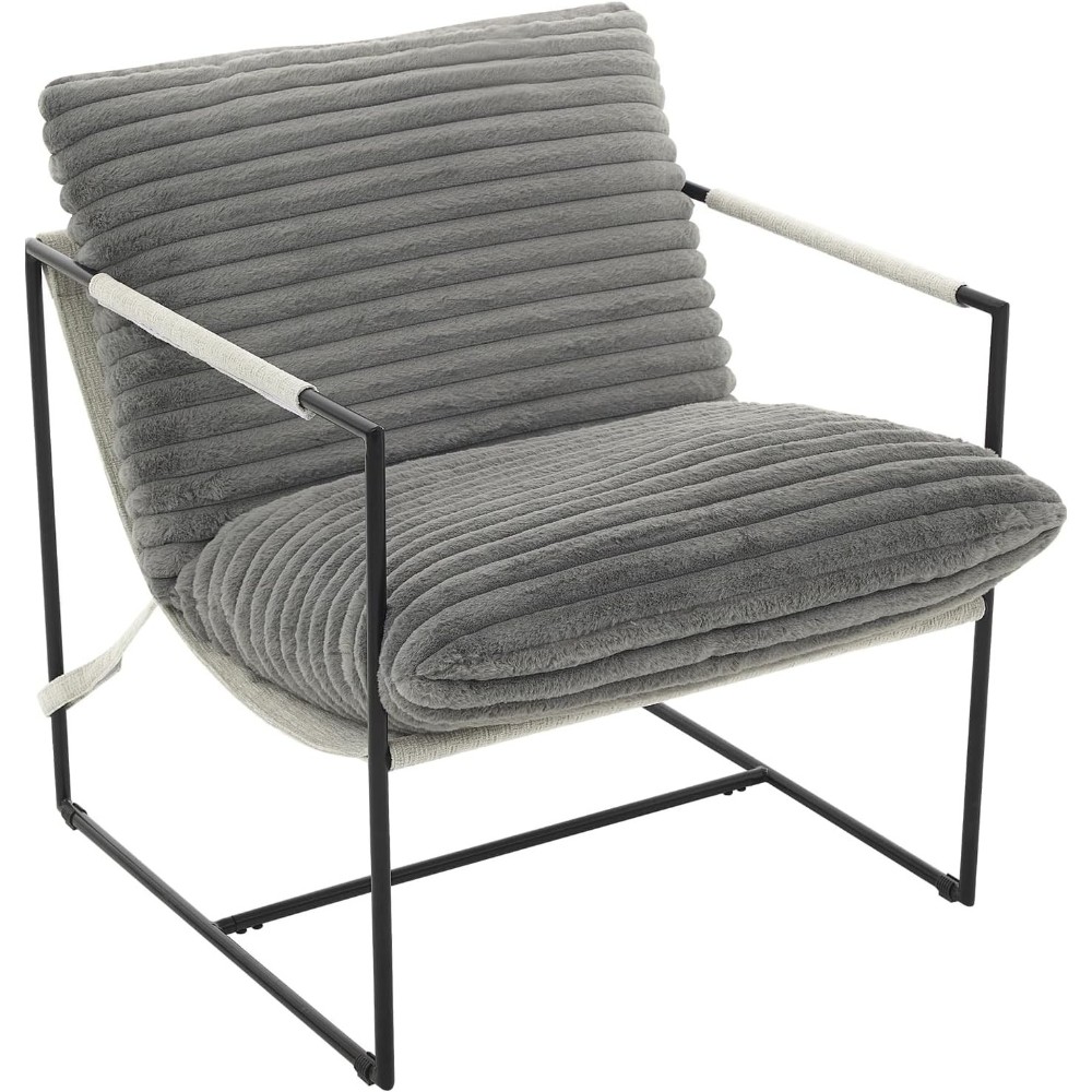 Cozy Upholstered Armchair, Soft Cushion Lounge Chair W/ Metal Frame for Balcony