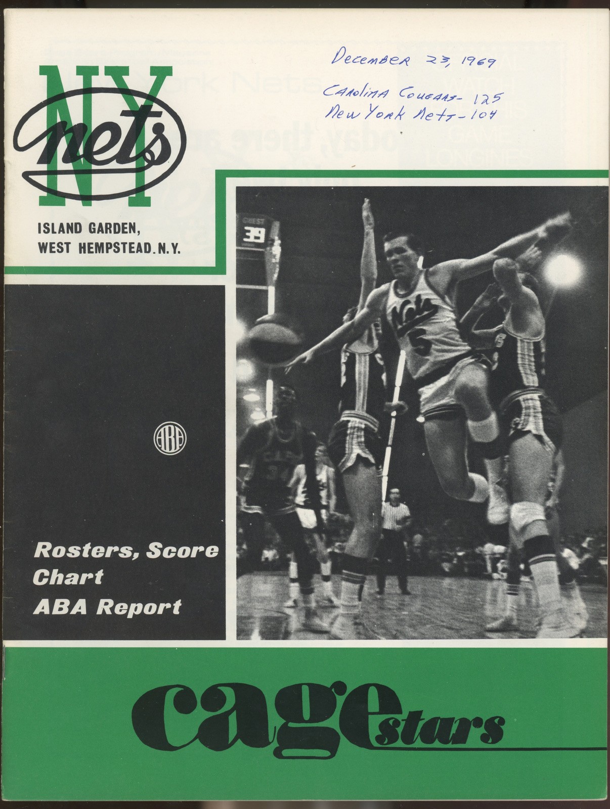 12/23/69 Carolina Cougars vs New York Nets  Program • Scored