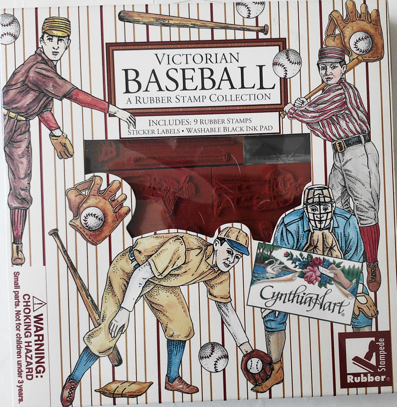 Rubber Stampede Victorian Basebal 9 Stamps Sticker Labels Ink Pad Sealed