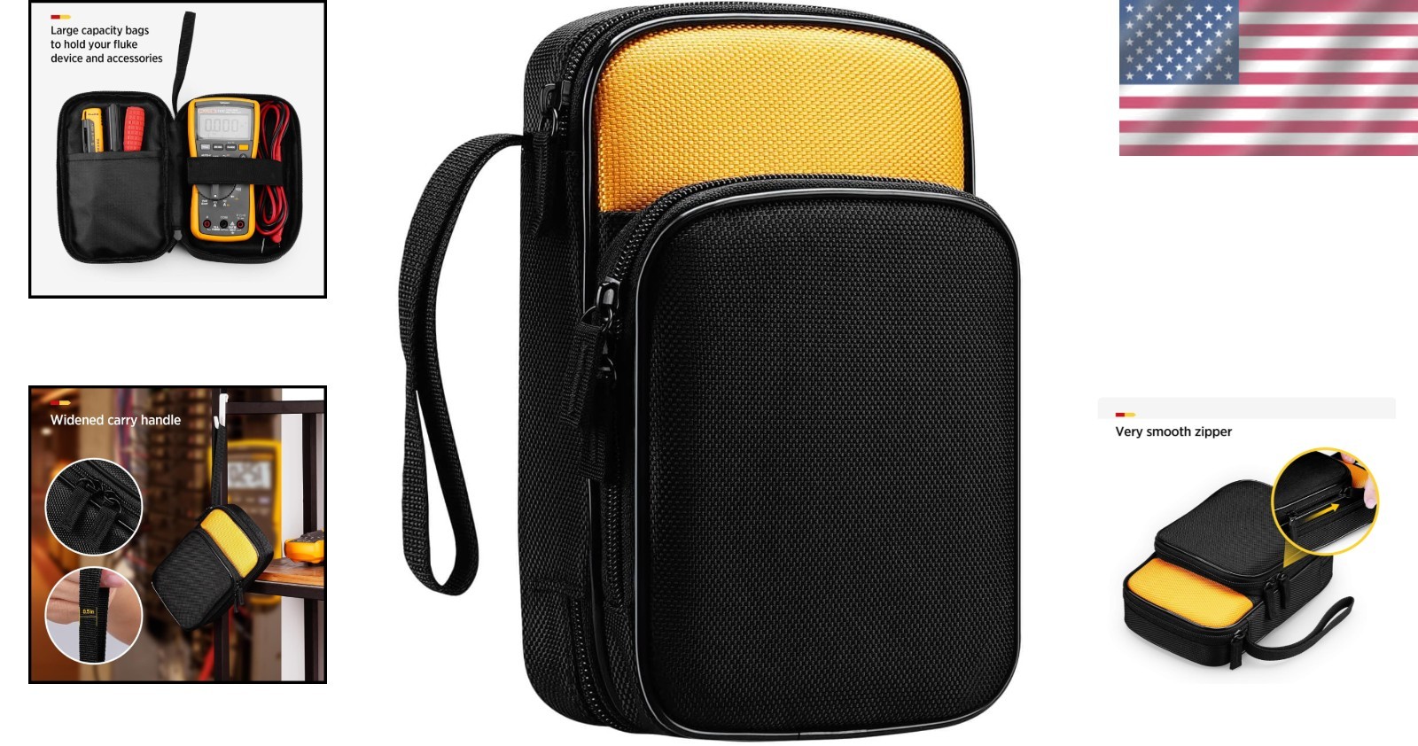 Stylish Zippered Carrying Case for Fluke Multimeters - Two Pocket Organization
