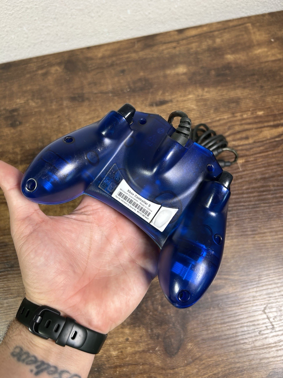Original Xbox Controller S-Type Clear Blue Genuine OEM w/ Breakaway Cable TESTED