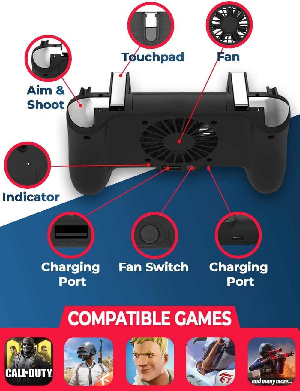 PUBG Mobile Phone Game Controller Joystick Cooling Fan Gamepad for IOS Android