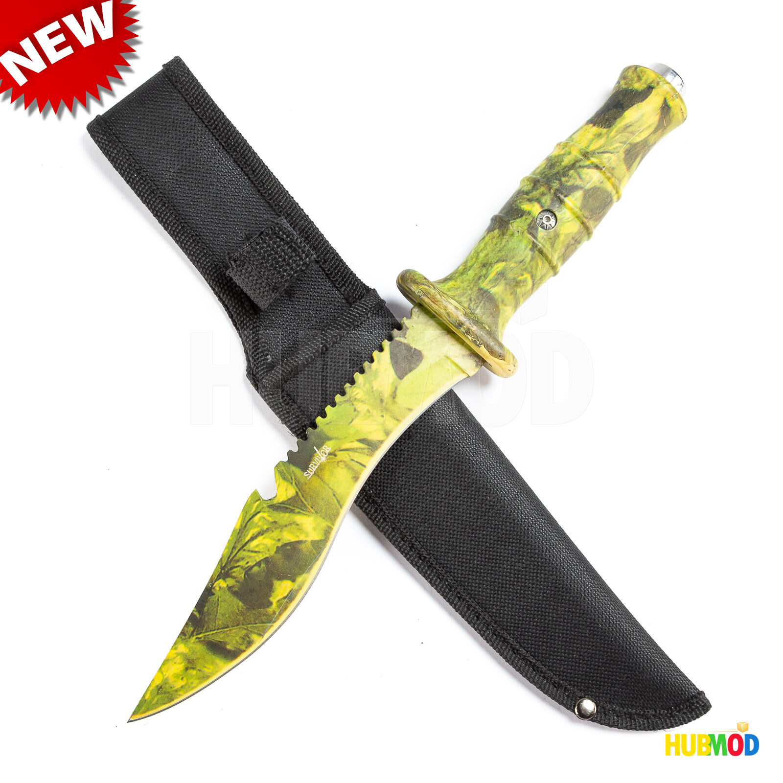12" Survivor Camo Military Tactical Combat Fix Blade Outdoor Hunter Knife Sheath