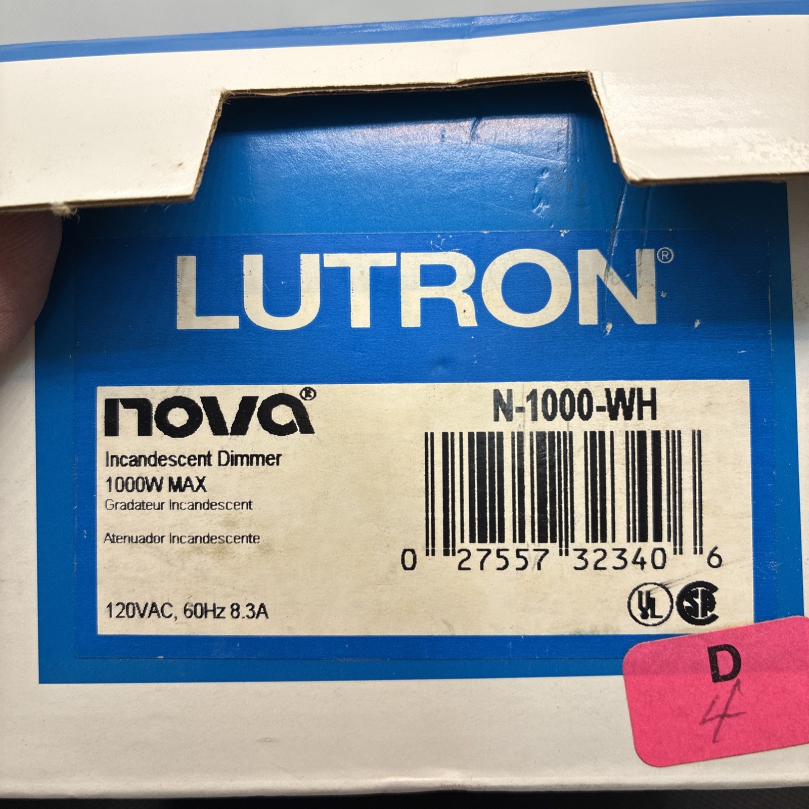 Lutron nova incandesent dimmer n-1000-wh