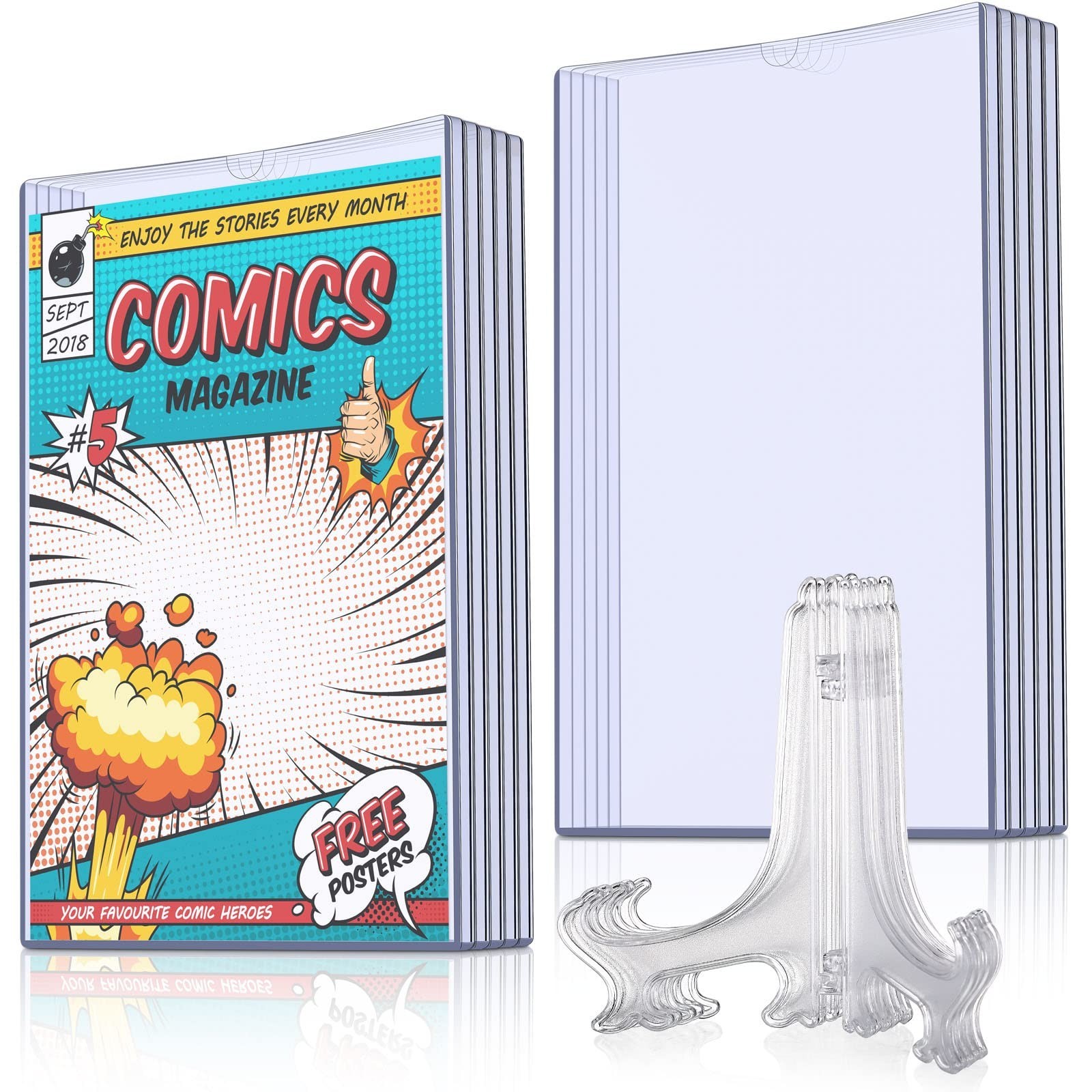 Comic Book Display Case Set, Include Comic Book Sleeves and Clear Plastic Easel