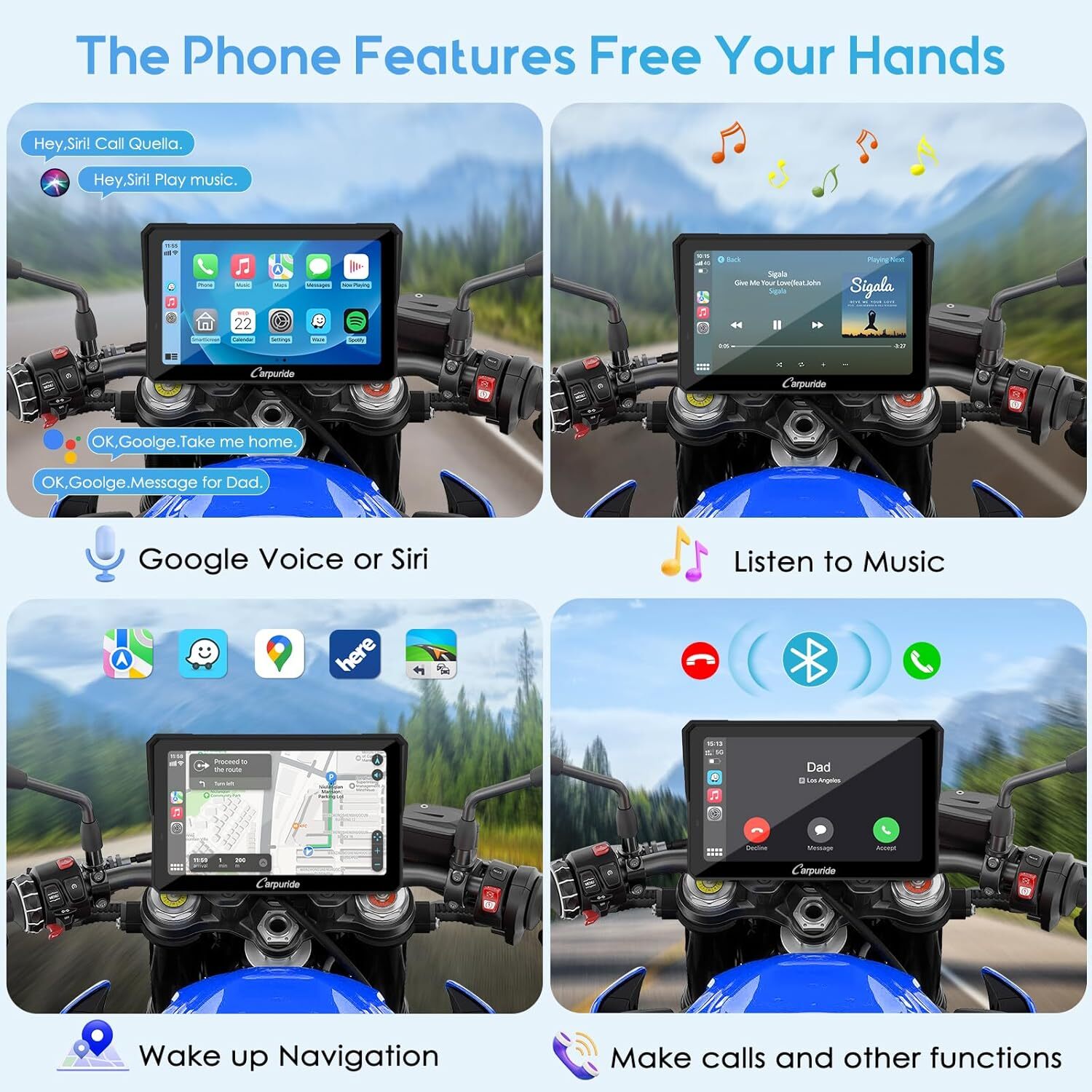 CARPURIDE W702Pro Carplay Wireless Android Auto Dual Bluetooth Intercom Compass