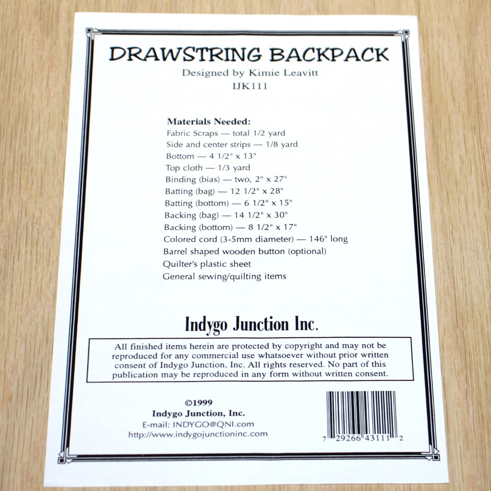 Indygo Junction Kimie's Quilts #IJK111 Drawstring Backpack 1999