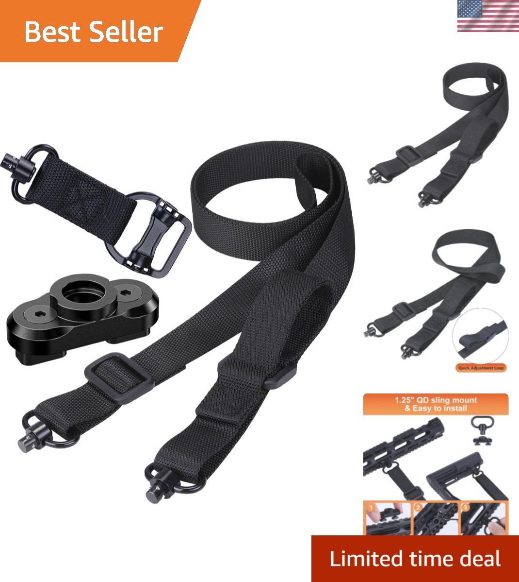 Two Point and Traditional Sling 2 Point Sling Quick Adjust with QD Sling Swiv...