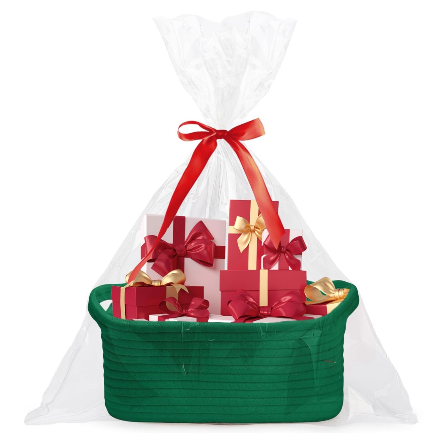 Poschnor Gift Basket with Gift Bags and Ribbons, Small Woven Rope Toy Storage...
