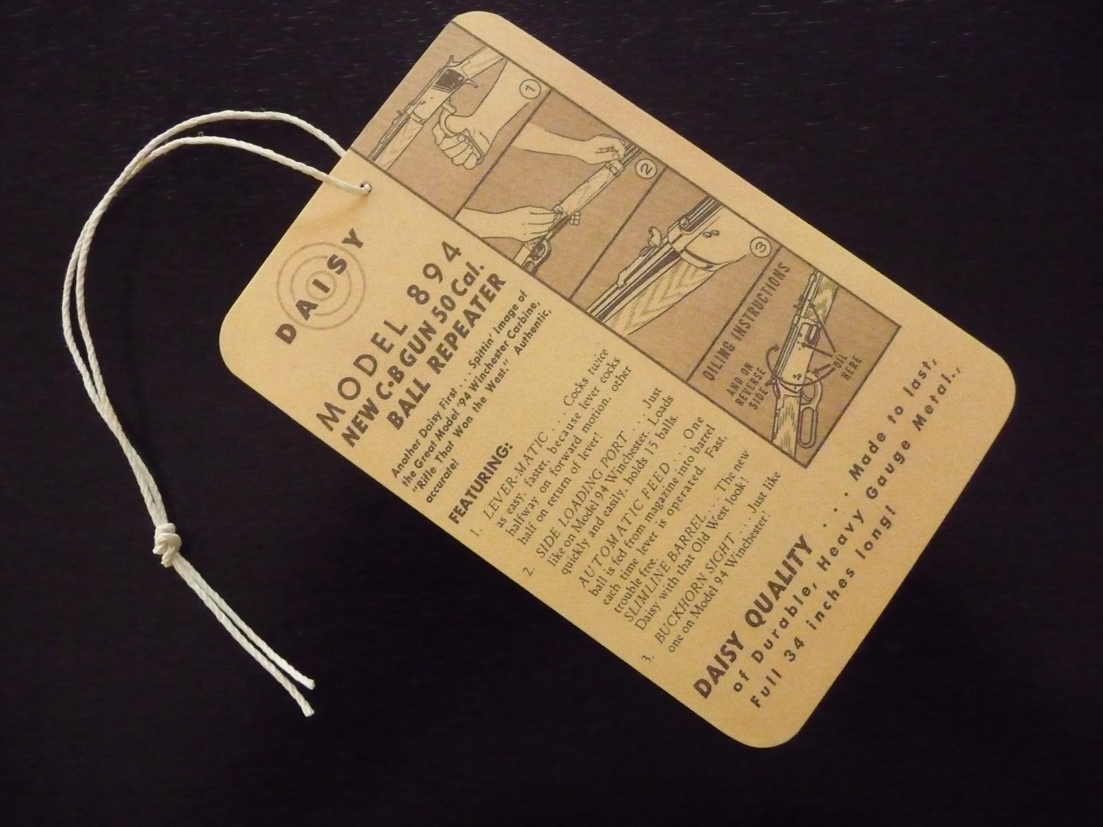 Repro Hang Tag for Daisy CORK Rifle 894 Spittin Image of Model '94 Winchester