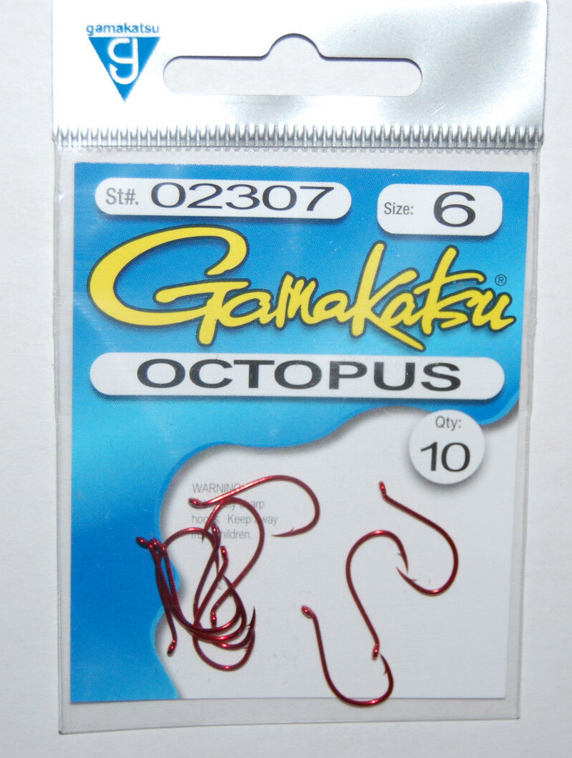 gamakatsu octopus hook size 6 10 per pack # 02307 red trout hooks