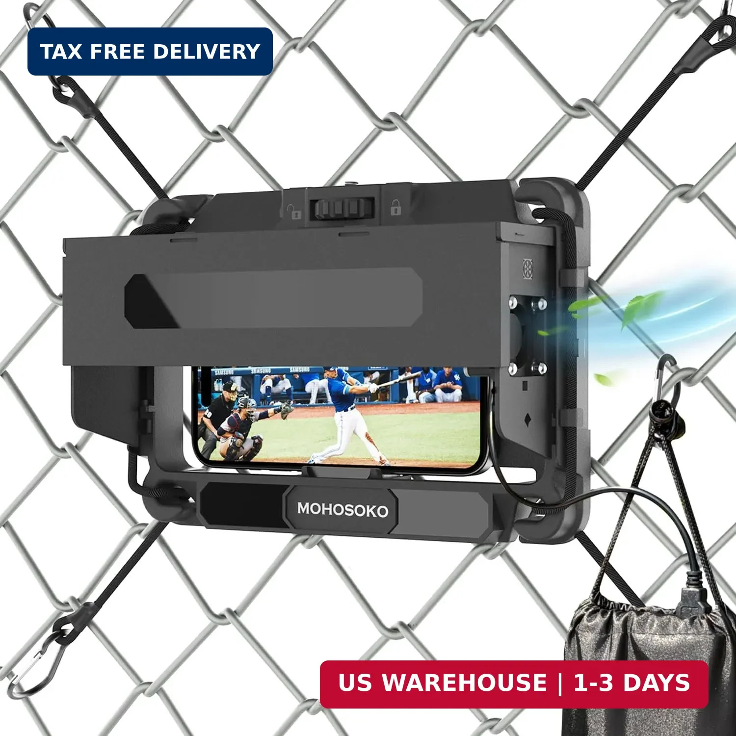 Phone Fence Mount with Shade & Cooling Fan - Foldable Game Changer Mounting Kit