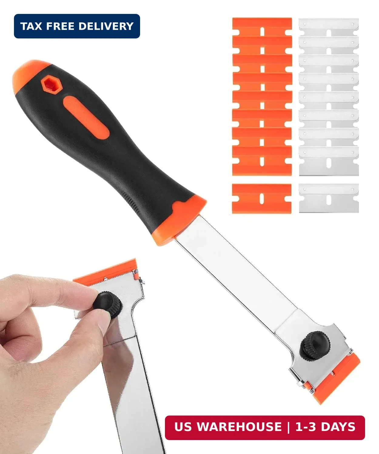 9.25" Razor Blade Scraper Tool W 10 Metal & 10 Plastic Blades Long Sticker Glass