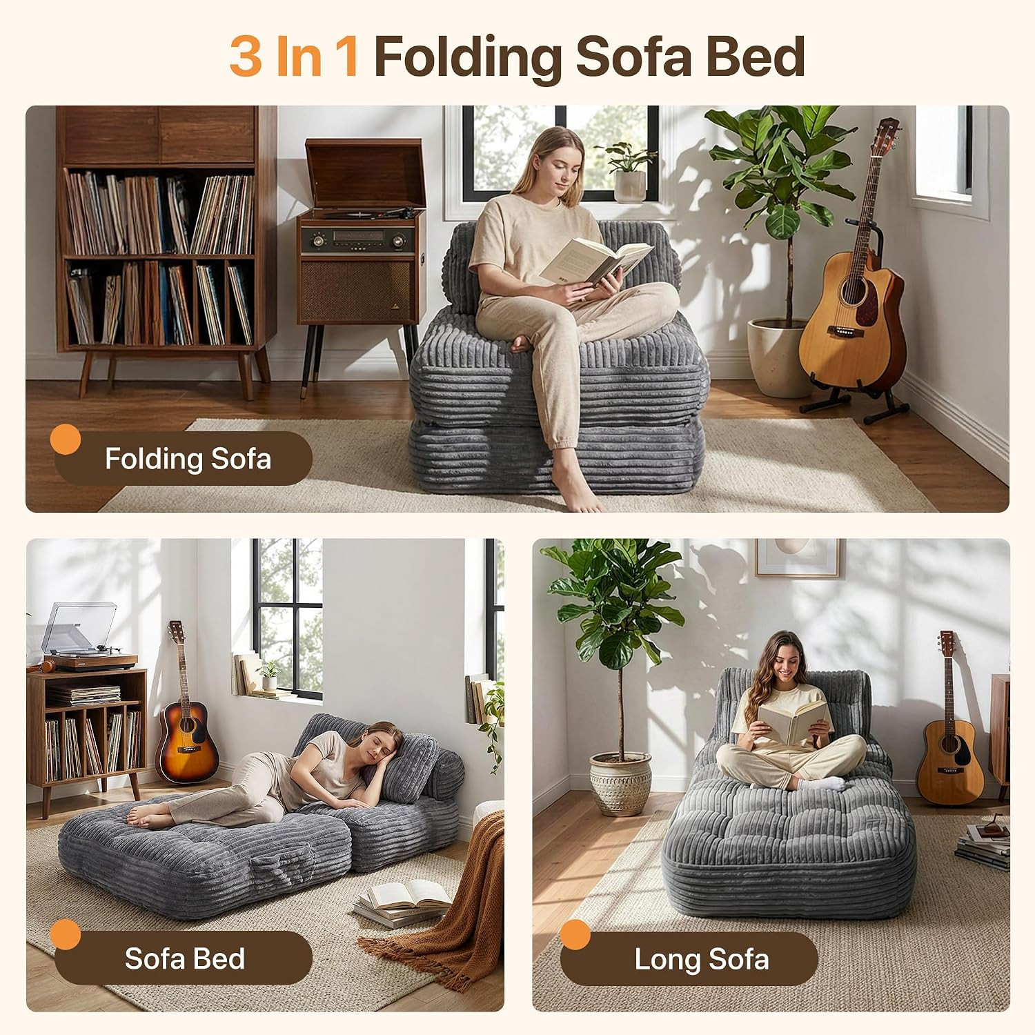 Boneless Chair, Folding Sofa Bed with Pillow Sleeper Sofa with Back Support, Sle