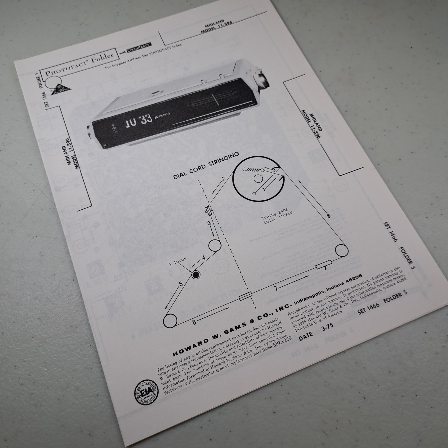 MIDLAND Service Manual 11-396 1975 Photofact Clock Radio