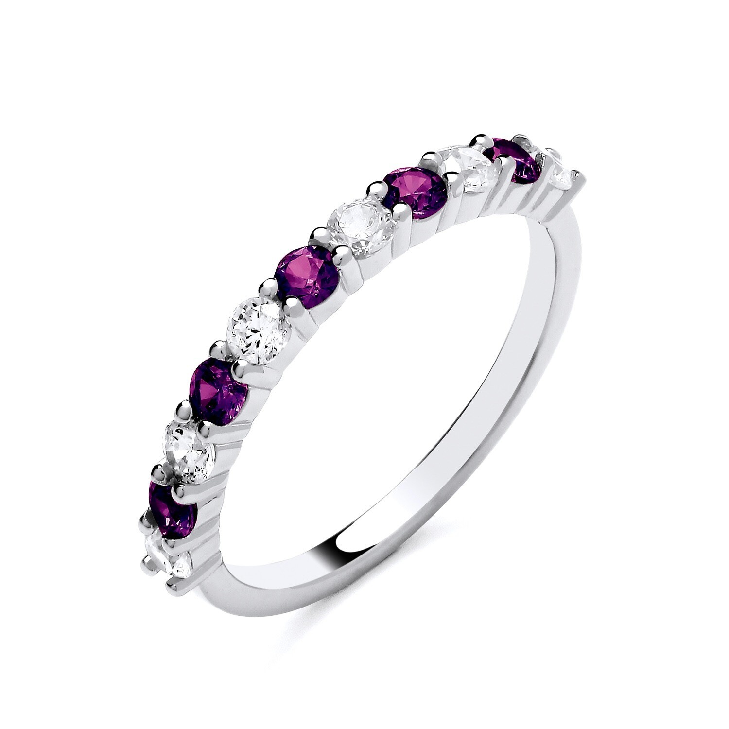 Sterling Silver 925 simulated Amethyst & CZ Half Band Eternity Ring size K to S