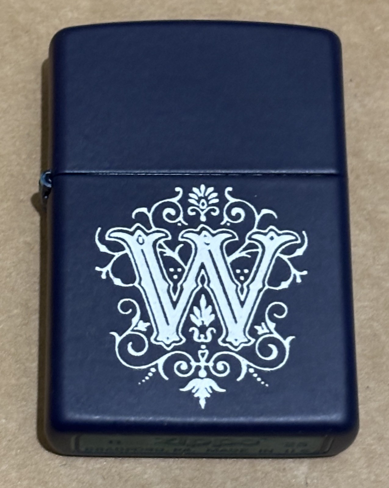 Zippo Lighter – “W” Monogram Design – D 25 (Apr 2005) Never Fired, Strong Spark