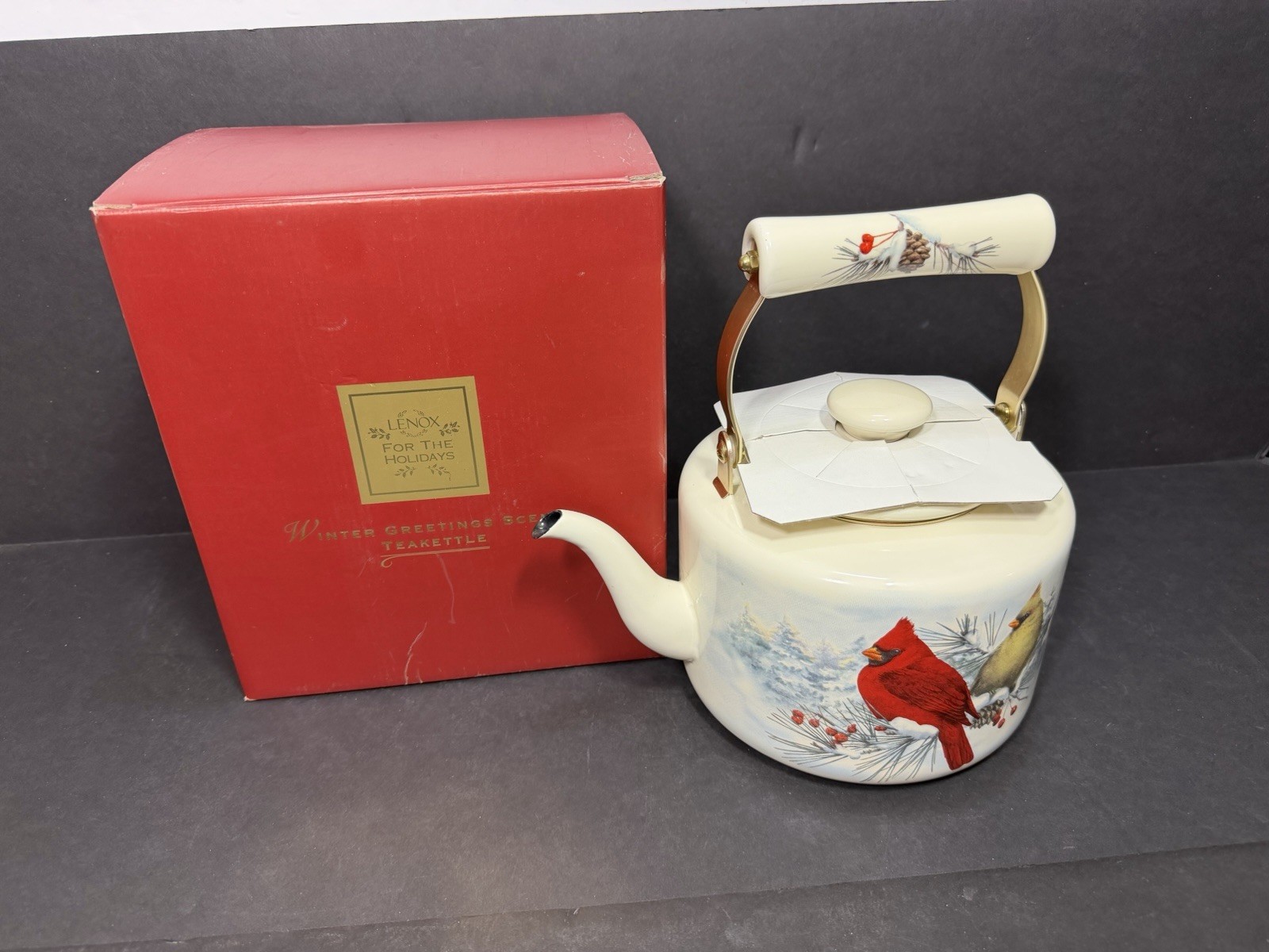 Lenox Winter Greetings Scenic Teakettle Enamel Cardinals New In Box (62)