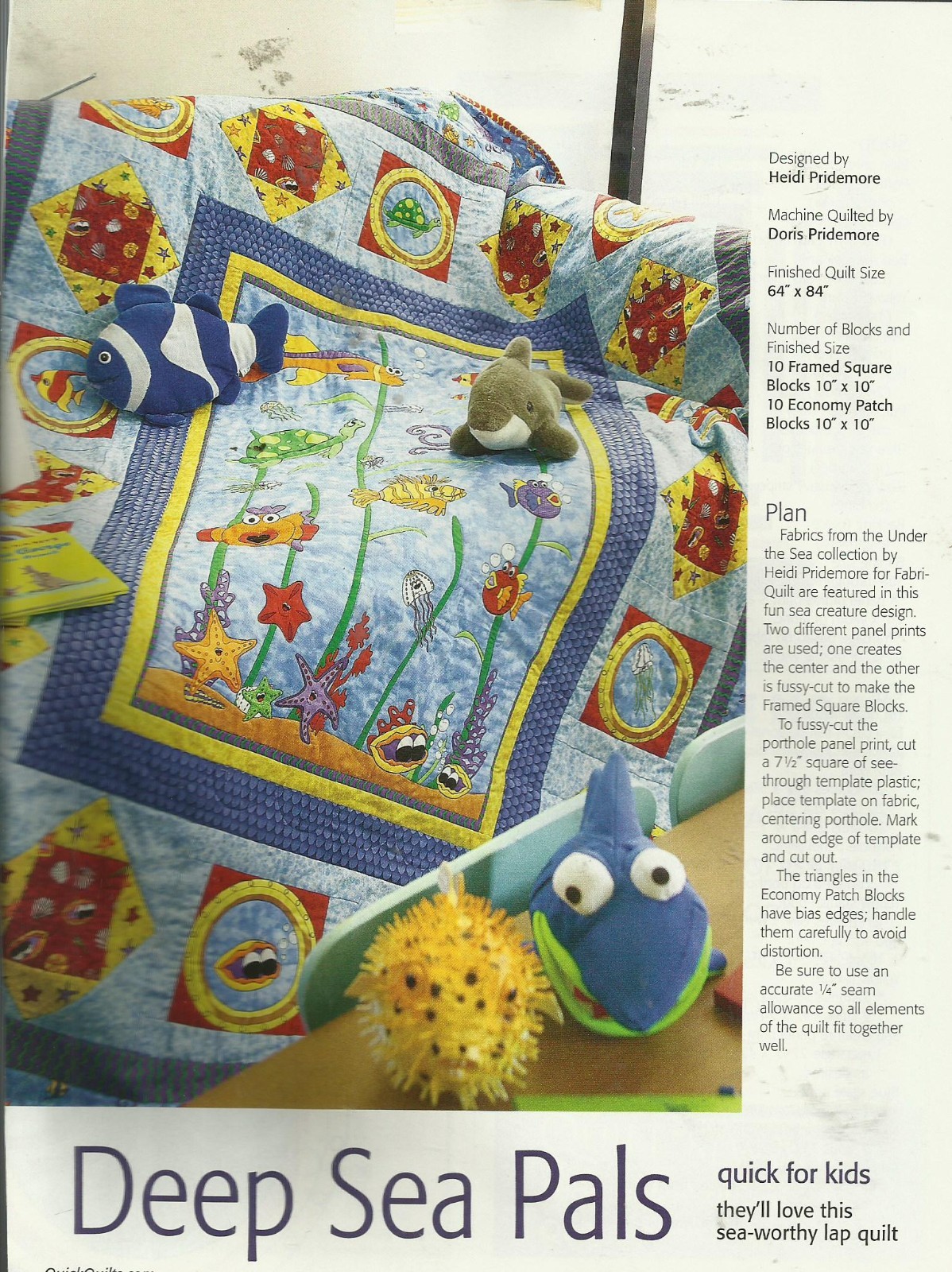D0147  DEEP SEA PALS CHILDREN'S  QUILT PATTERN/INSTRUCTIONS