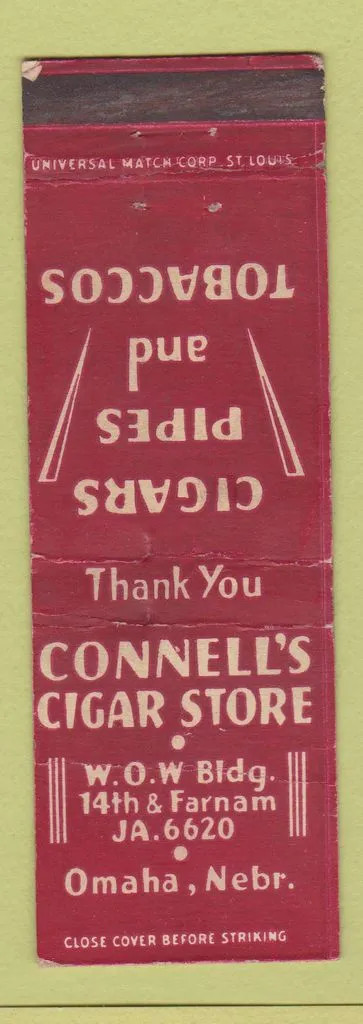 Matchbook Cover - Connell's Cigar Store Omaha NE WEAR