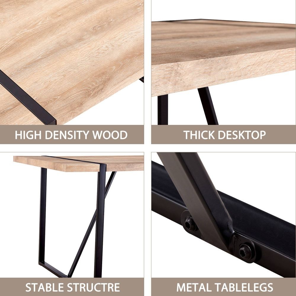 Rectangular dining table with a 1.5-inch thick wooden tabletop and metal legs