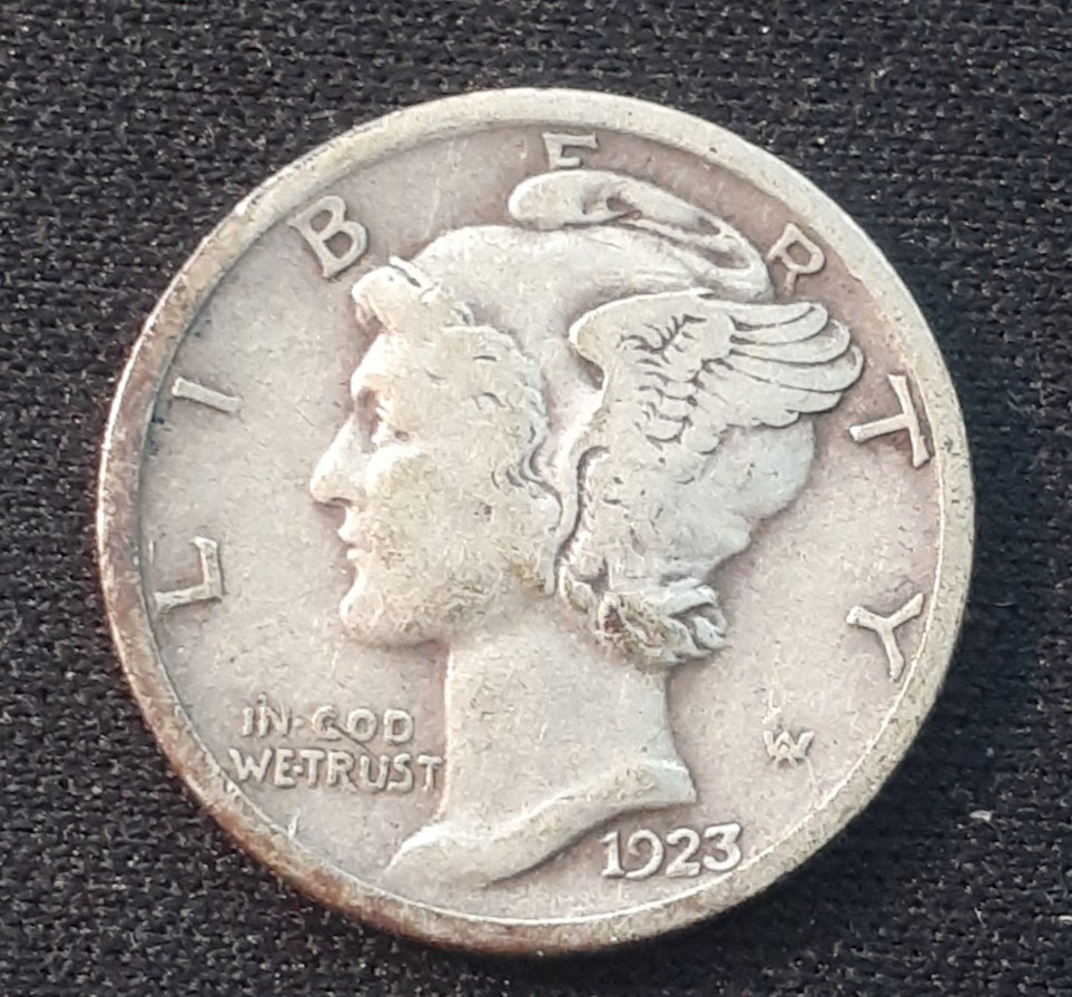 1923 MERCURY DIME SILVER  FINE