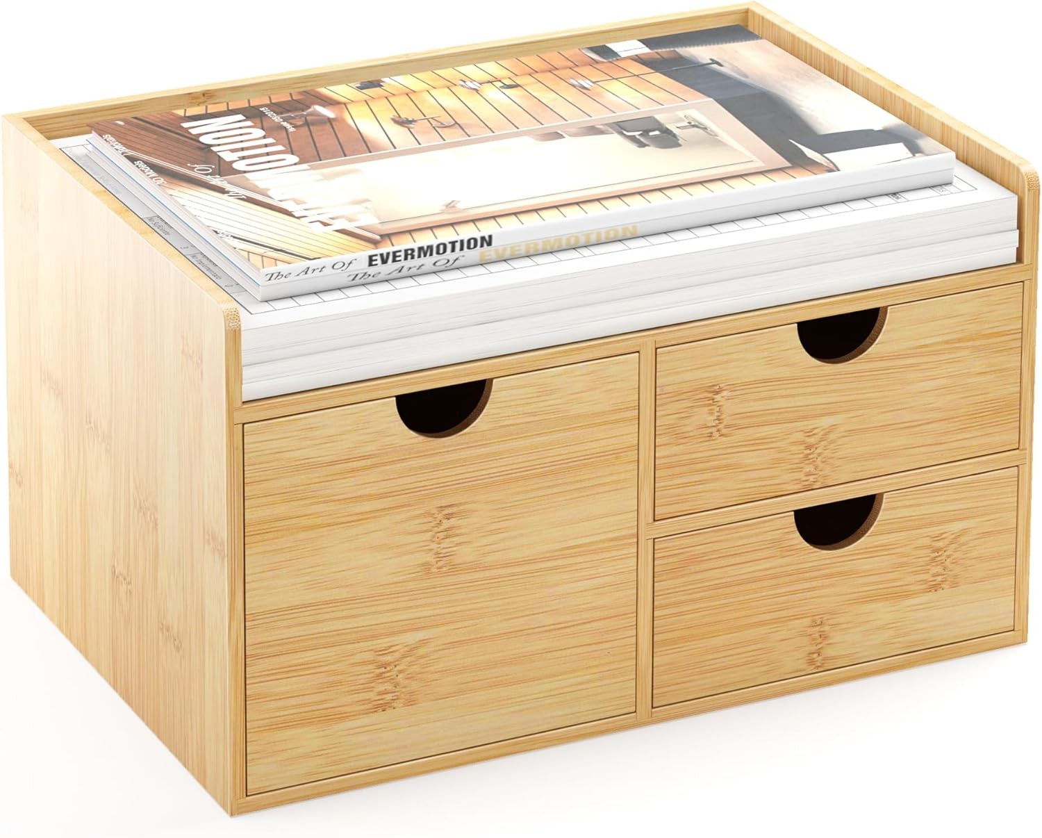 Desk Organizer with Drawers Bamboo Desktop Organizer Storage Wood Desk Drawers