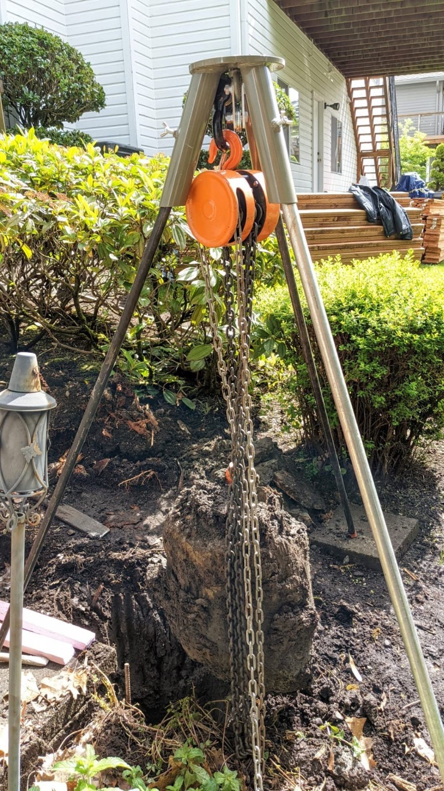 Tripod Header w Pulley Deer Feeder Stump Puller Camping Hunting Hanging Fire Pit