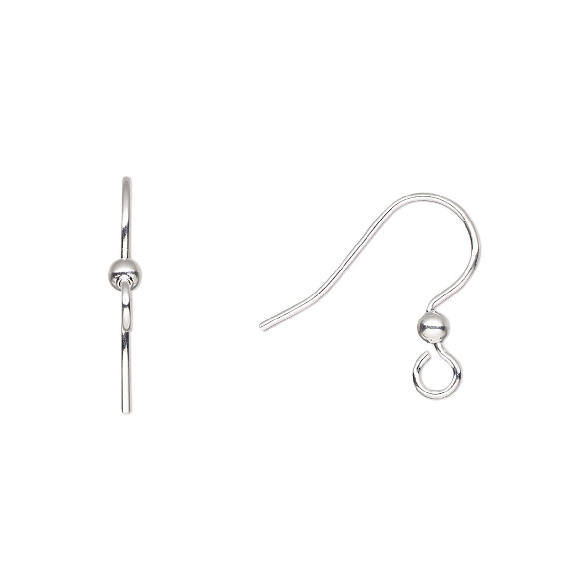 Silver Plated Stainless Steel 13.5mm Fishhook Ear Wires, 2.5mm Ball, 50 pcs