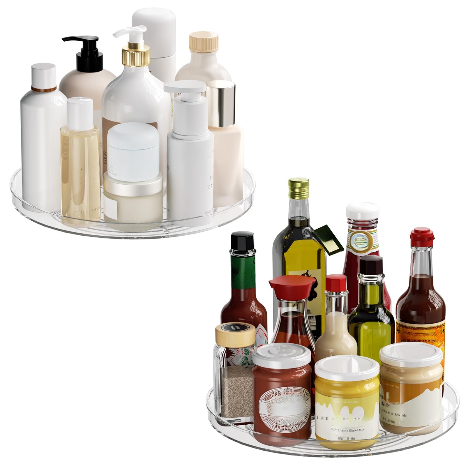 2 Pack Lazy Susan Organizer Turntable, Clear 9 Inch Rotating Organizer Tray f...